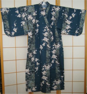 Kimono Cerisiers en fleurs (turquoise, 142cm)