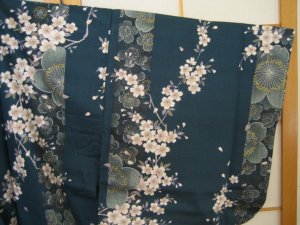 Kimono Cerisiers en fleurs (turquoise, 142cm)